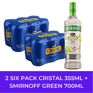 2 Cristal Lata (355ml) Pack x 6 + Smirnoff Green 700 ml