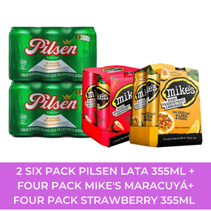2 Pilsen Lata (355ml) Pack x 6 + Mike's Maracuyá (355ml) Pack x4 + Mike's Hard Strawberry Lata (355ml) Pack x 4
