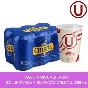 Cristal Lata (355ml) Pack x 6 + Vaso Universitario Aniv